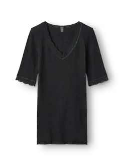 Merinould/silke T-shirt med blondekant til kvinder