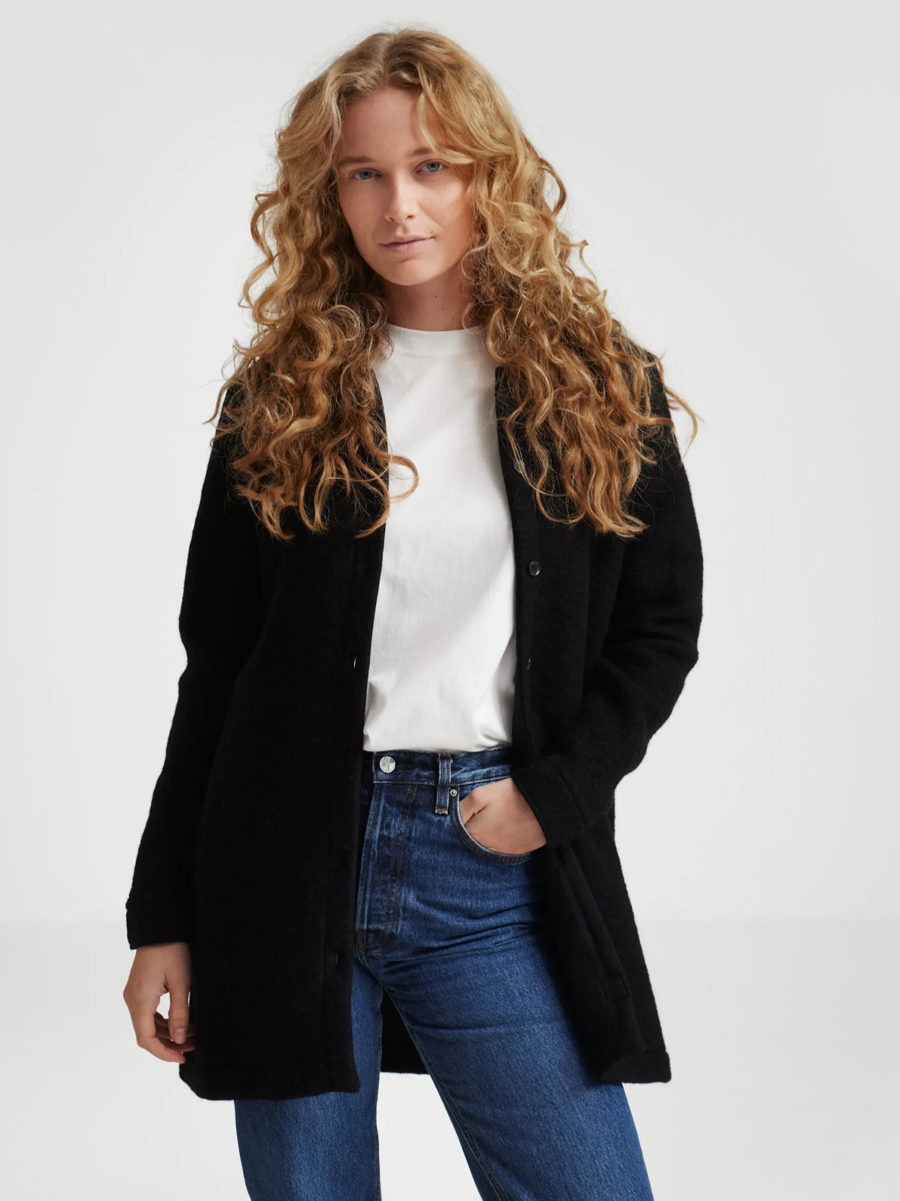 Overshirt i uld/bomuld til kvinder