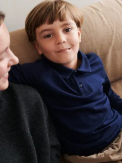 Polo med lange ærmer i merinould til børn