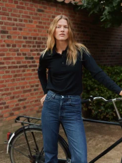 Polo sweatshirt i merinould til kvinder