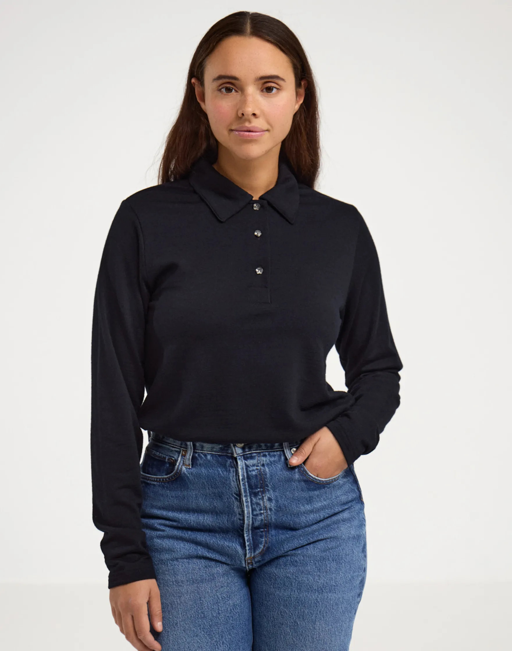 Polo sweatshirt i merinould til kvinder