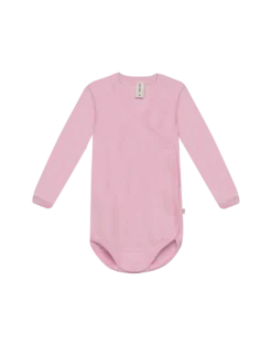Slå-om body i merinould/silke til baby