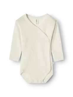 Slå-om body i merinould/silke til baby