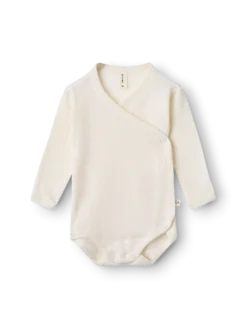 Slå-om body i merinould/silke til baby