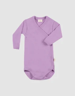 Slå-om body med lange ærmer i merinould til baby