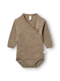 Slå-om body med lange ærmer i merinould til baby