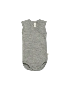 Slå-om singlet i merinould/silke til nyfødt