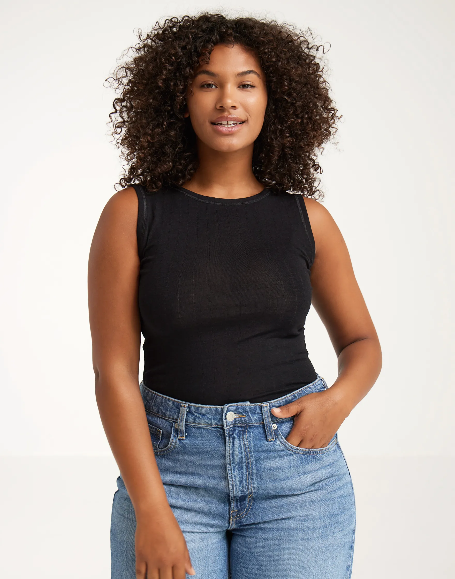 Tank top med hulmønster i merinould/silke til kvinder