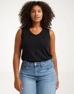 Tank top med V-hals i merinould/silke til kvinder