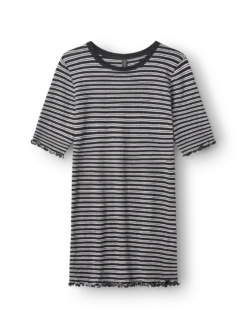T-shirt med bølgekant i merinould/silke til kvinder