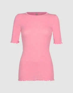 T-shirt med bølgekant i merinould/silke til kvinder