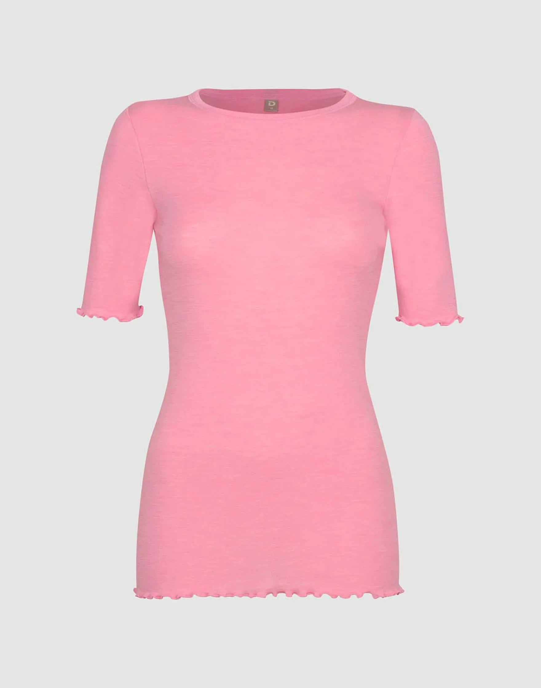 T-shirt med bølgekant i merinould/silke til kvinder