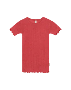T-shirt med hulmønster i merinould/silke til børn