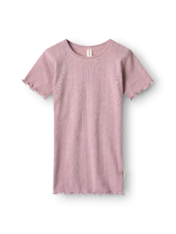 T-shirt med hulmønster i merinould/silke til børn