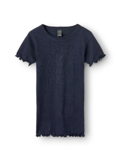 T-shirt med hulmønster i merinould/silke til børn