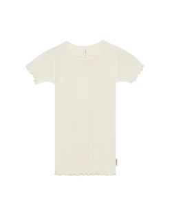 T-shirt med hulmønster i merinould/silke til børn