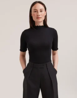 T-shirt med hulmønster i merinould/silke til kvinder