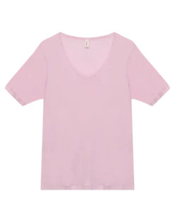 T-shirt med V-hals i merinould/silke til kvinder